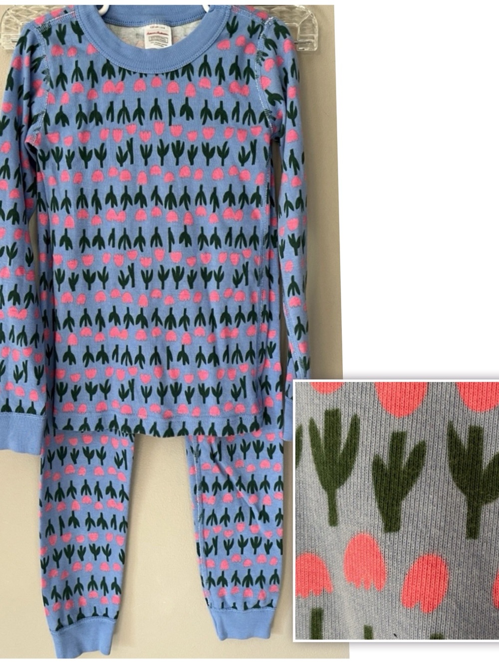 Hanna Andersson Pajama Set Tulip Flowers Organic Cotton Girl Size 10 Blue Pink